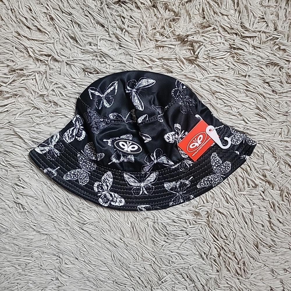 Petals and Peacocks Bucket Hat Butterflies Black & White Butterfly Summer Spring